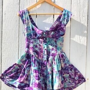 Vanessa Mooney Purple and Blue Tie-Dye Romper